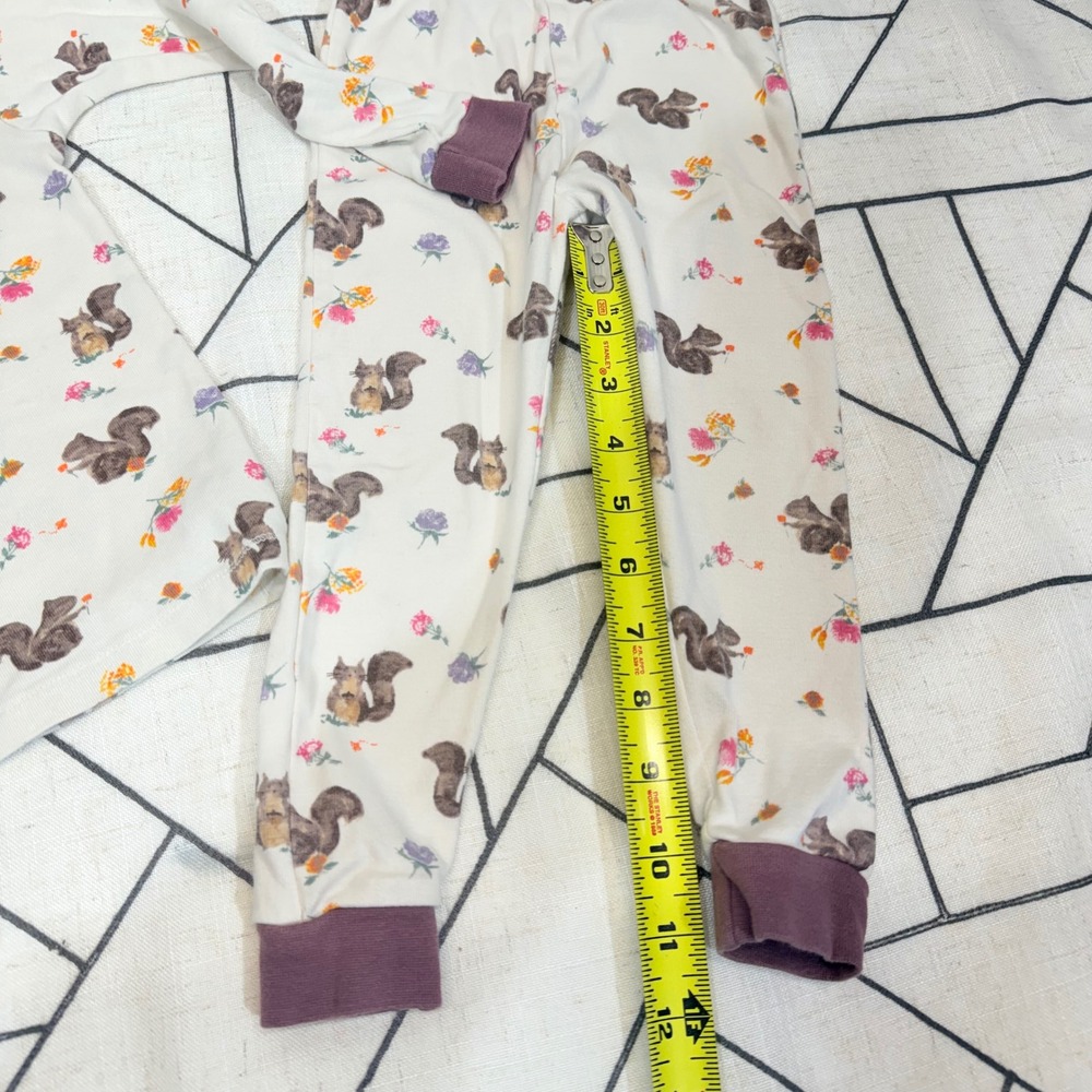 Burts Bees‎ Baby Pajamas 3T Organic Cotton Squirrel Floral Sleepwear Set Cream - Picture 6 of 10